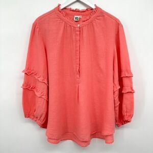 Ivy Jane Top Shirt Large 100% Linen‎ Lagenlook Coastal Flowy Boho Beachy Coral
